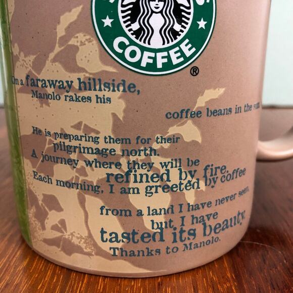 VTG Starbucks Origins Series Thanks To Manolo 18oz Mug Green Accent EUC - Picture 6 of 9